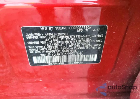 2017 Subaru Forester 2.5I Touring z USA, uszkodzony, nr VIN JF2SJATC6HH807848